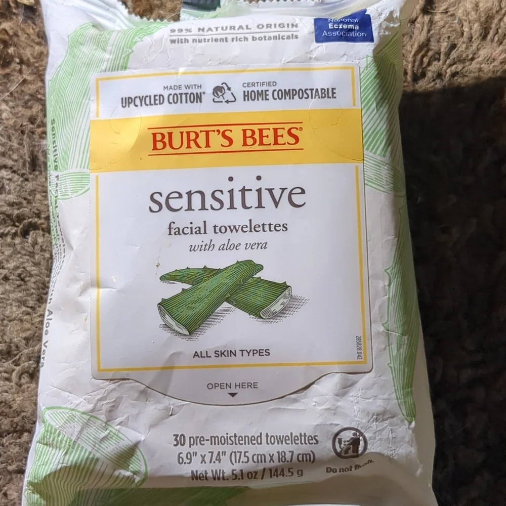 Burt's Bees Sensitive Skin scrub eye cream serum cleanser towelettes lip balm
